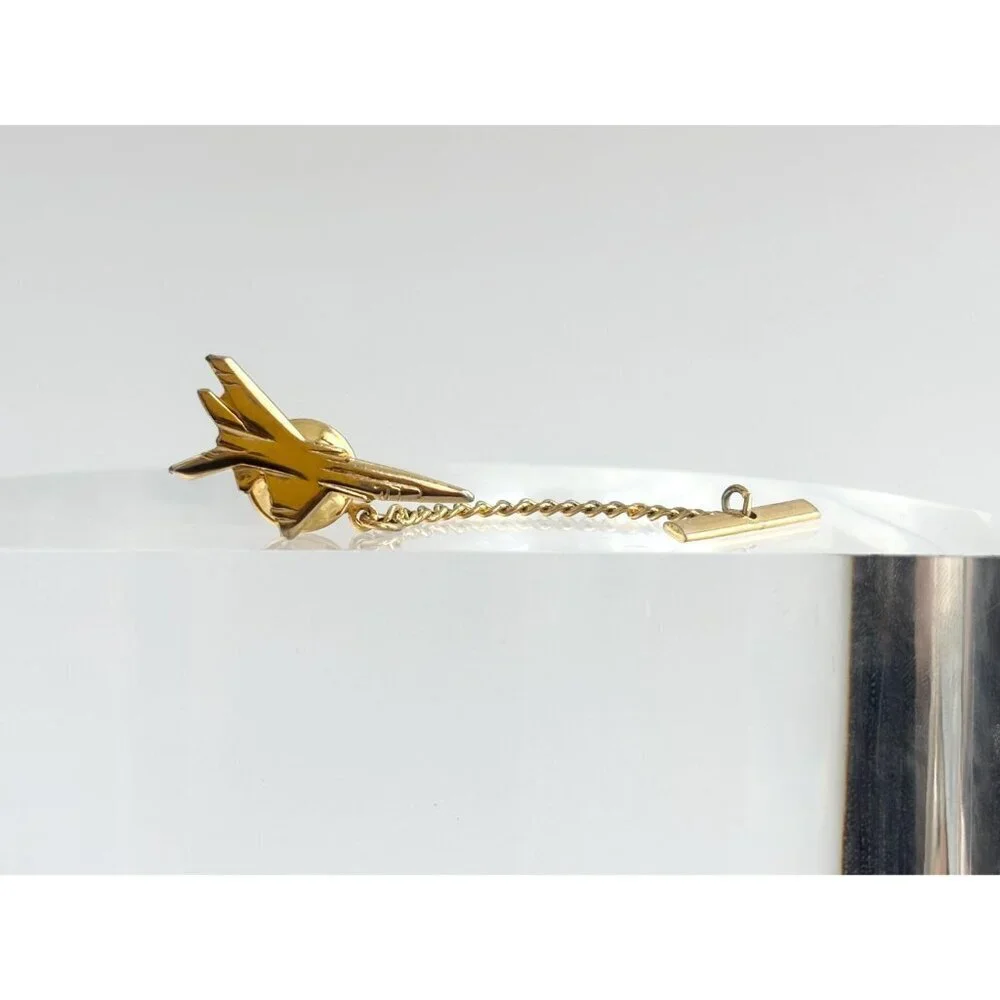 Plane SHaped Gold Toned Vintage Men's Tie Tack